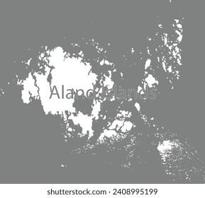 White map of Aland Islands with the inscription of the name of the country inside map on gray background