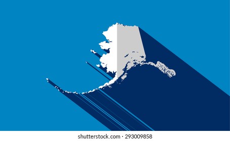 white map of alaska with long shadow