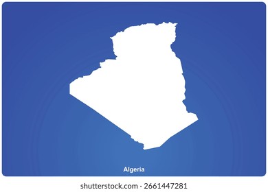 Weiße Karte Algeriens auf blauem Hintergrund mit Regionen. Blaue Karte der algerischen Verwaltungsabteilungen mit Infografik-Symbolen für Reisen. Algerien Länder der Welt