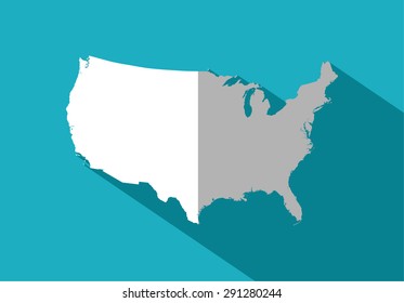 white map of america with long shadow
