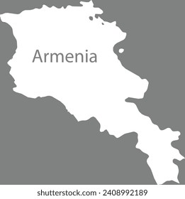 White map of Armenia with the inscription of the name of the country inside map on gray background