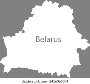 White map of Belarus with the inscription of the name of the country inside map on gray background