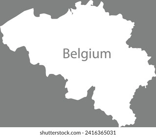 White map of Belgium with the inscription of the name of the country inside map on gray background