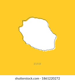 White REUNION country map with black outline on yellow background. Simple geographic territory template concept. Vector ilustration easy to edit and customize. EPS10