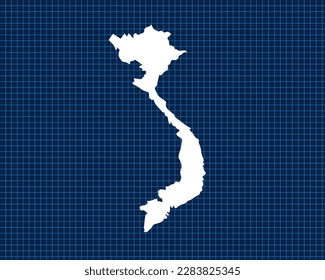 White map design isolated on blue neon grid with dark background of country Vietnam - vector illustration
