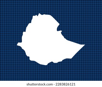 White map design isolated on blue neon grid with dark background of country Ethiopia - vector illustration