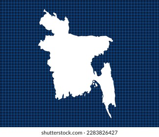 White map design isolated on blue neon grid with dark background of country Bangladesh - vector illustration