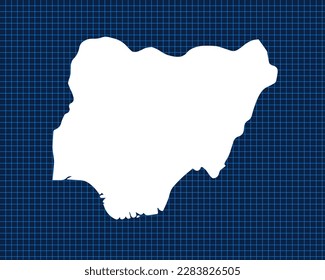 Diseño de mapas blancos aislados en la cuadrícula de neón azul con fondo oscuro del país Nigeria - ilustración vectorial