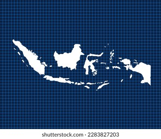 White map design isolated on blue neon grid with dark background of country Indonesia - vector illustration