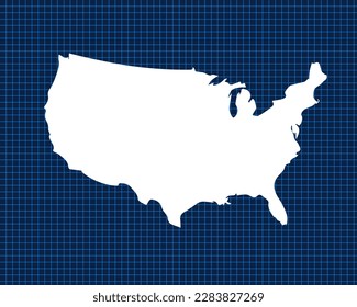 White map design isolated on blue neon grid with dark background of country United States of America - vector illustration