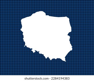 Weiße Karte einzeln auf blauem Neongitter mit dunklem Hintergrund Polen - Vektorgrafik