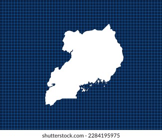 Diseño de mapas blancos aislado en la red de neón azul con fondo oscuro del país Uganda - ilustración vectorial