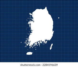 White map design isolated on blue neon grid with dark background of country South Korea - vector illustration