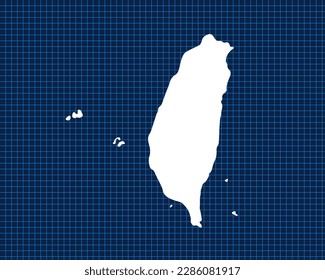 Diseño de mapas blancos aislado en la cuadrícula de neón azul con fondo oscuro del país Taiwán - ilustración vectorial