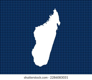 White map design isolated on blue neon grid with dark background of country Madagascar - vector illustration
