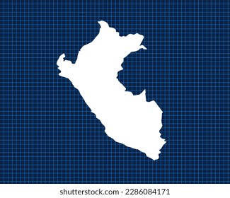 White map design isolated on blue neon grid with dark background of country Peru - vector illustration