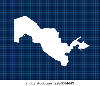 White map design isolated on blue neon grid with dark background of country Uzbekistan - vector illustration