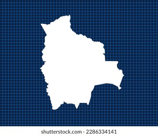 Diseño de mapas blancos aislados en la cuadrícula de neón azul con fondo oscuro del país Bolivia - ilustración vectorial