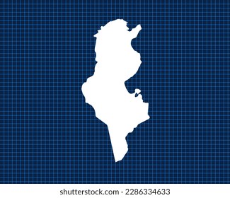 White map design isolated on blue neon grid with dark background of country Tunisia - vector illustration