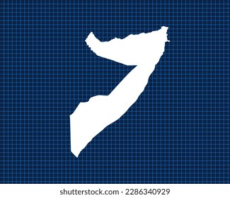 White map design isolated on blue neon grid with dark background of country Somalia - vector illustration