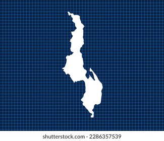 White map design isolated on blue neon grid with dark background of country Malawi - vector illustration