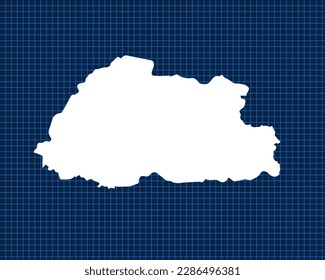 White map design isolated on blue neon grid with dark background of country Bhutan - vector illustration