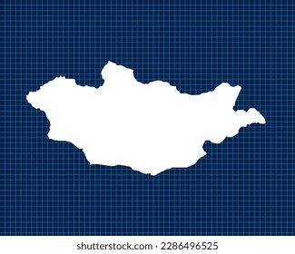 Diseño de mapas blancos aislados en la cuadrícula de neón azul con fondo oscuro del país Mongolia - ilustración vectorial