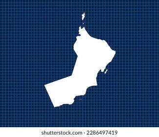 White map design isolated on blue neon grid with dark background of country Oman - vector illustration
