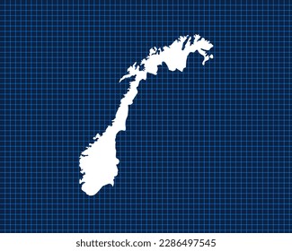 White map design isolated on blue neon grid with dark background of country Norway - vector illustration