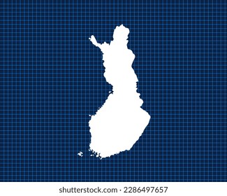 White map design isolated on blue neon grid with dark background of country Finland - vector illustration