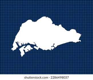 White Map Design einzeln auf blauem Neongitter mit dunklem Hintergrund Singapur - Vektorgrafik
