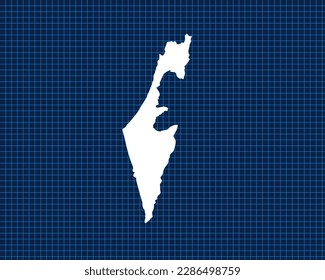 White map design isolated on blue neon grid with dark background of country Israel - vector illustration