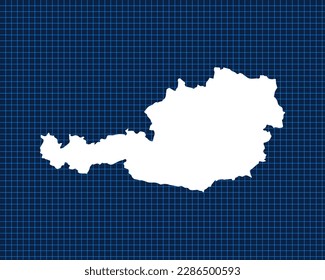 Diseño de mapas blancos aislados en la rejilla azul del neón con fondo oscuro del país Austria - ilustración vectorial