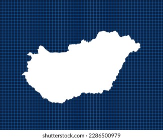 White map design isolated on blue neon grid with dark background of country Hungary - vector illustration