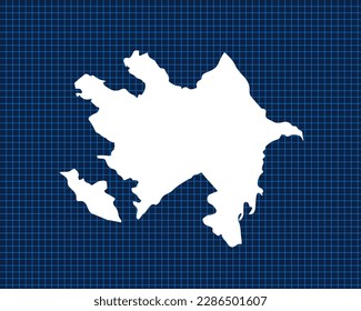 Diseño de mapas blancos aislados en la cuadrícula de neón azul con fondo oscuro del país Azerbaiyán - ilustración vectorial