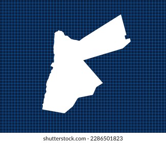White map design isolated on blue neon grid with dark background of country Jordan - vector illustration
