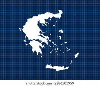 Weiße Karte, einzeln auf blauem Neongitter mit dunklem Hintergrund Griechenland - Vektorgrafik