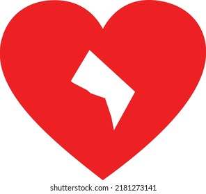 White Map of District of Columbia inside red heart shape