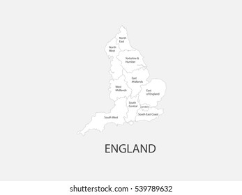 White map of England with outline on gray background
