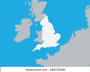 White Map of England with Surrounding Terrain