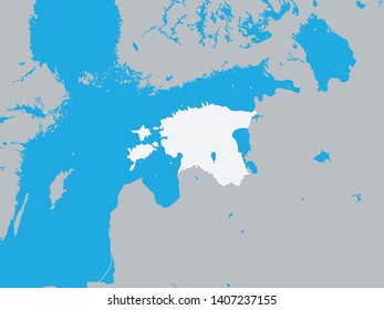 White Map of Estonia with Surrounding Terrain