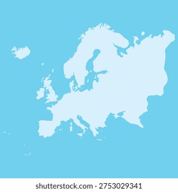 White map of Europe isolated on a light blue background. Vector illustration