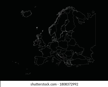 White Map of Faeroe Islands on Europe map on black background