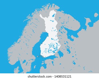 White Map of Finland with Surrounding Terrain 