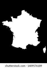 White Map of France on Black Background
