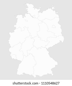 White map Germany with borders of the lands, regions on a grey background.  Without the names of lands and capitals cities
