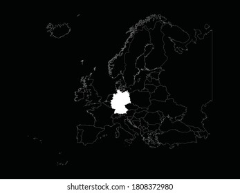 White Map of Germany on Europe map on black background