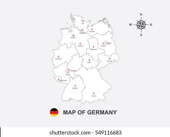 White map of Germany on gray background