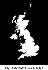 White Map of Great Britain on Black Background