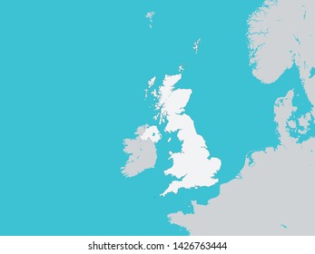 White Map of Great Britain with Surrounding Terrain